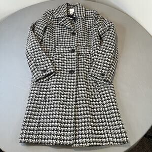 Croft & Barrow Small Black/White/Gray Wool Houndstooth Pattern Coat Knee Length